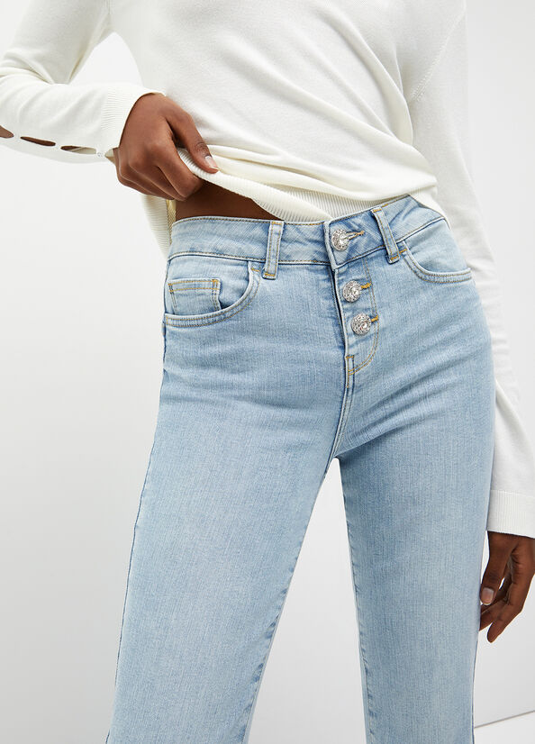 Light Blue Liu Jo Cropped Bottom Up Women's Straight-Fit Jeans | JNP-826749