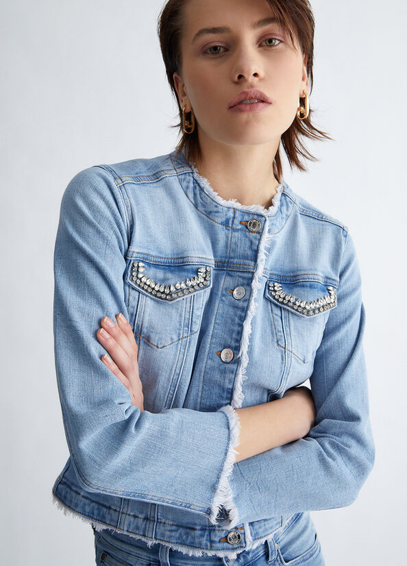 Light Blue Liu Jo Denim With Appliqués Women's Jackets | SBF-703156