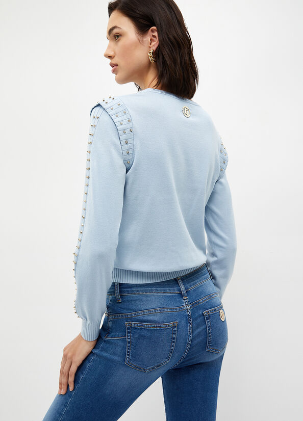 Light Blue Liu Jo Eco-Friendly With Studs Women's Sweaters | GQH-173806