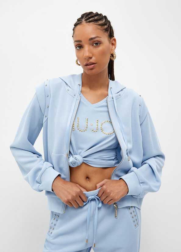 Light Blue Liu Jo Eco-Friendly With Studs Women\'s Sweatshirts | UWM-389601