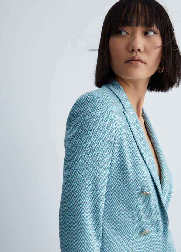 Light Blue Liu Jo Jacquard Blazer Women's Jackets | FXU-732865