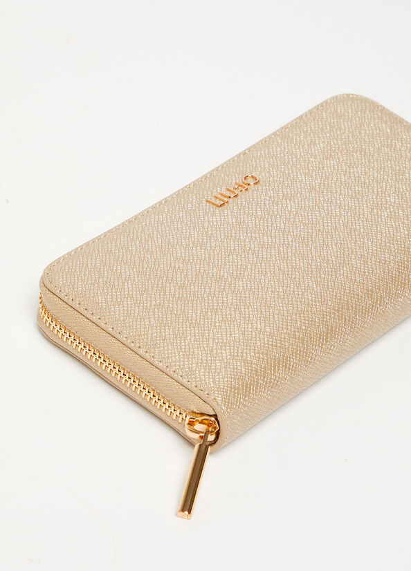 Light Gold Liu Jo Large Zip-Around Women's Wallets | QHE-856279