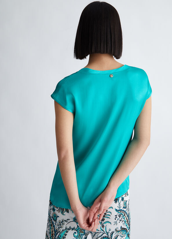 Light Turquoise Liu Jo Silk Blend Blouse Women's Shirts | UOW-705618