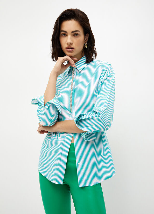 Mint Liu Jo Striped Poplin Women\'s Shirts | HQV-745360