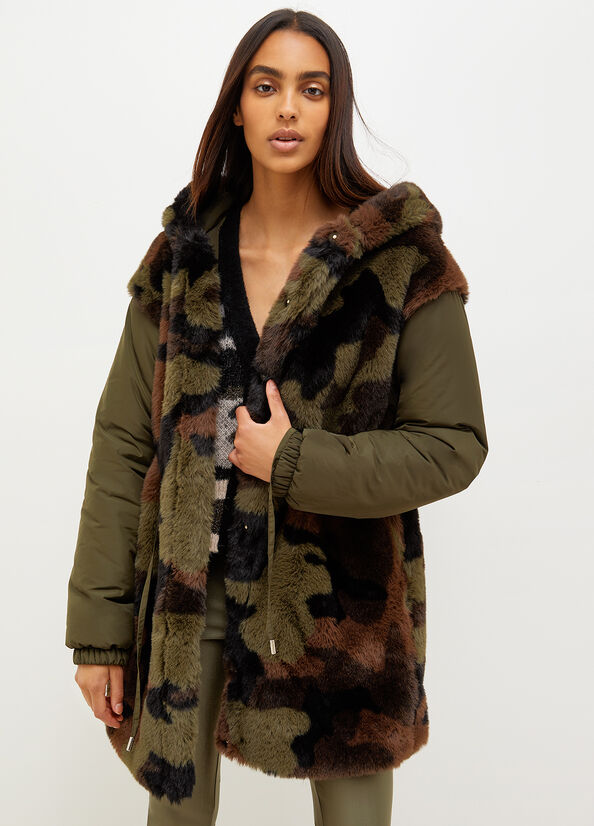 Olive Liu Jo Camouflage Hooded Women\'s Coats | RSC-173640