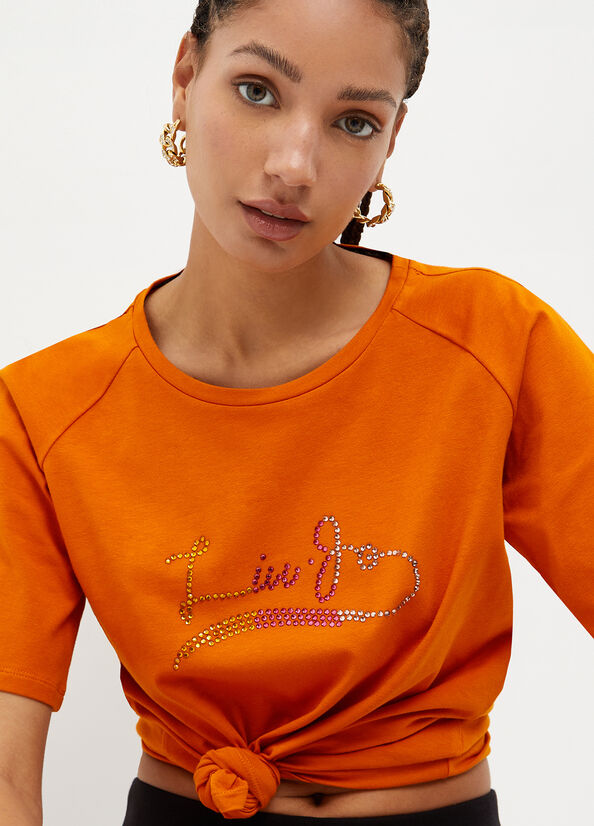 Orange Liu Jo Eco-Friendly With Gemstones Women's T Shirts | PQT-198450