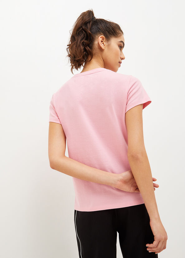 Pink Liu Jo Eco-Friendly With Gemstones Women's T Shirts | KBI-267591