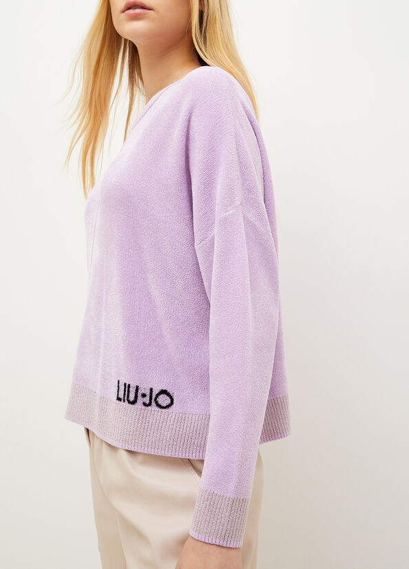 Purple Liu Jo Chenille With Logo Women's Sweaters | TWD-352718