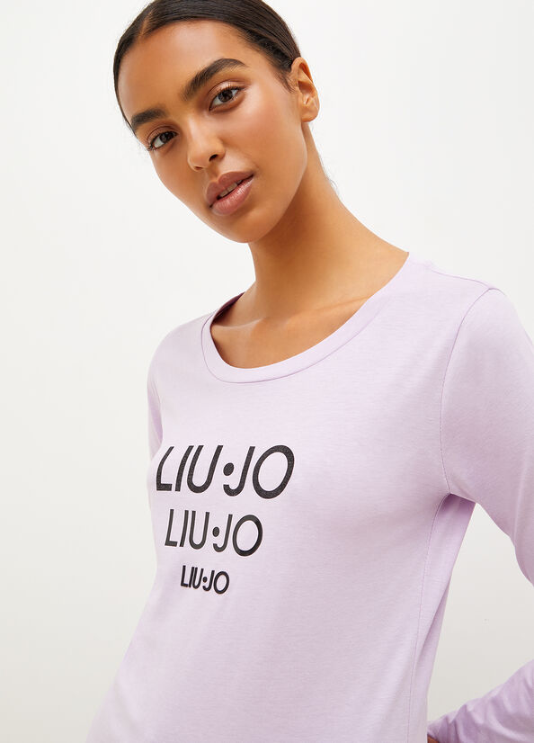 Purple Liu Jo Eco-Friendly With Logo Women's T Shirts | DRV-017649