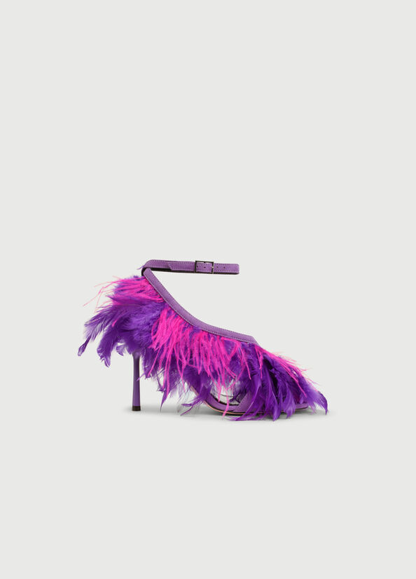 Purple Liu Jo With Heel And Feathers Women's Sandals | UME-513289