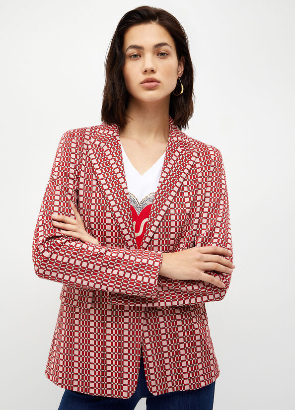 Red Liu Jo Blazer With Optical Pattern Women\'s Jackets | YUM-915740