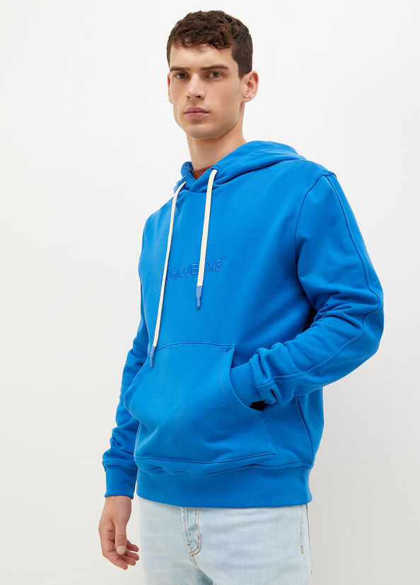 Royal Blue Liu Jo Logo Hoodie Men\'s Sweaters | QOB-679043