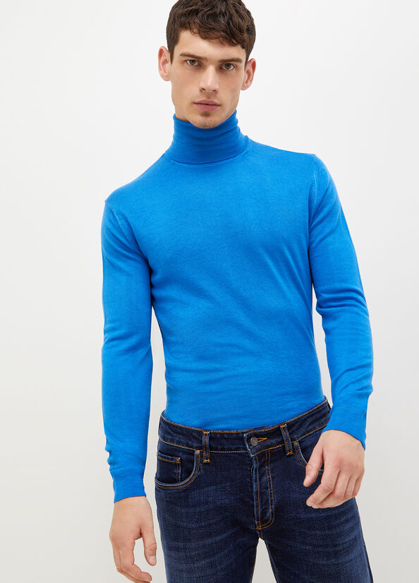 Royal Blue Liu Jo Pure Turtleneck Men\'s Sweaters | AOL-069241