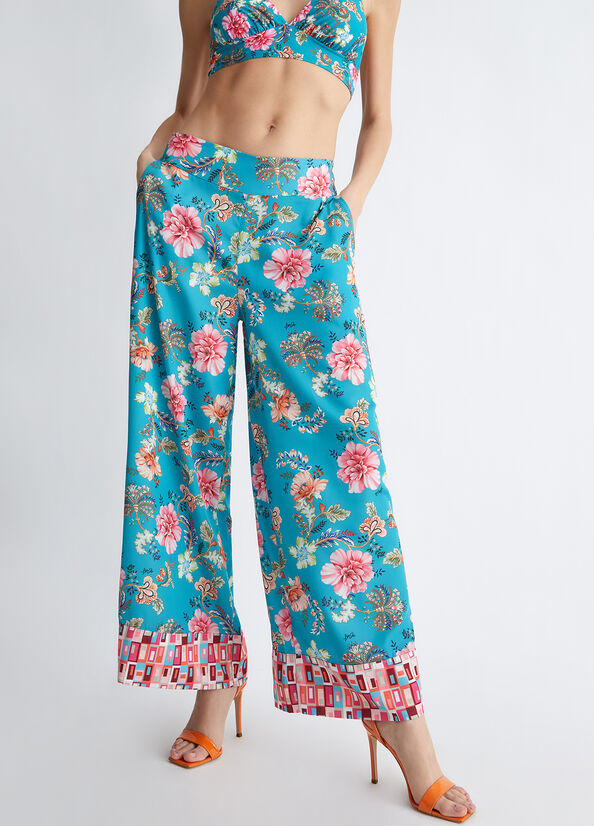 Turquoise Liu Jo Floral Women\'s Pants | PBF-648231