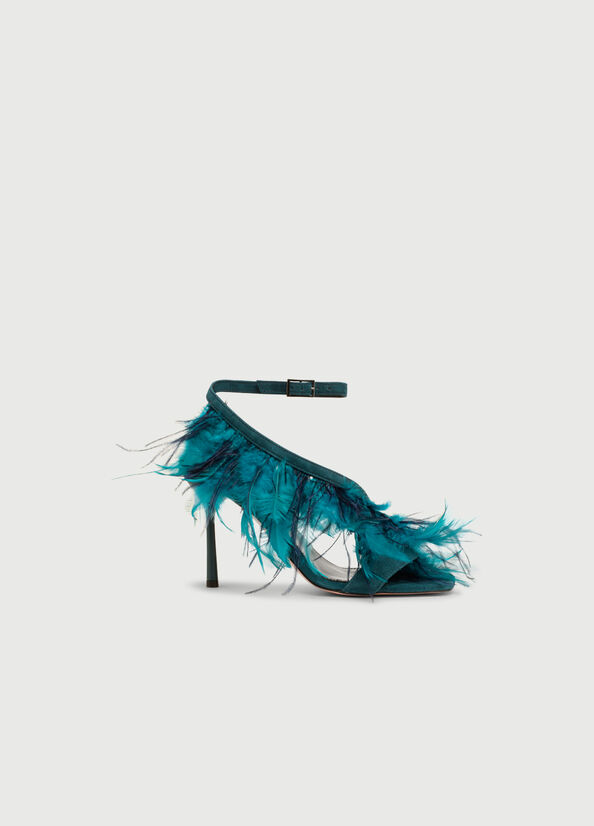 Turquoise Liu Jo With Heel And Feathers Women's Sandals | PUH-573126