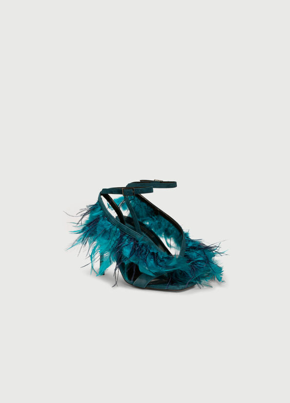 Turquoise Liu Jo With Heel And Feathers Women's Sandals | PUH-573126