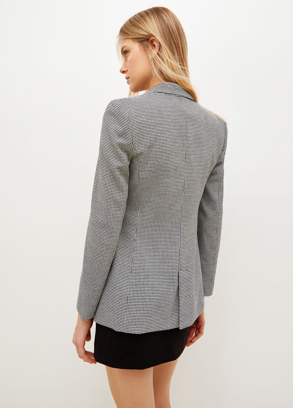 White / Black Liu Jo Eco-Friendly Houndstooth Blazer Women's Jackets | WVO-156780