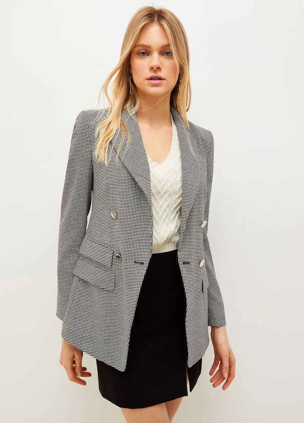 White / Black Liu Jo Eco-Friendly Houndstooth Blazer Women\'s Jackets | WVO-156780