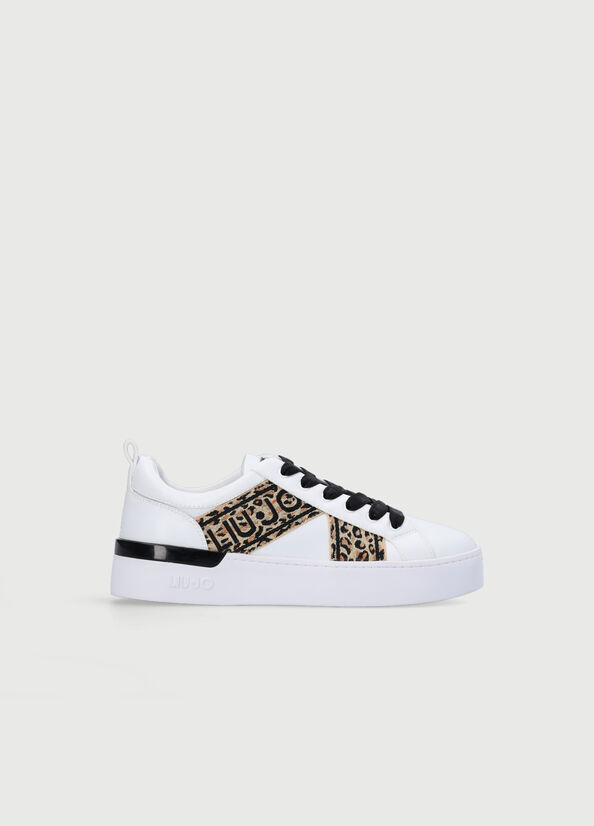 White / Black Liu Jo With Jacquard Detail Women's Sneakers | OME-501469