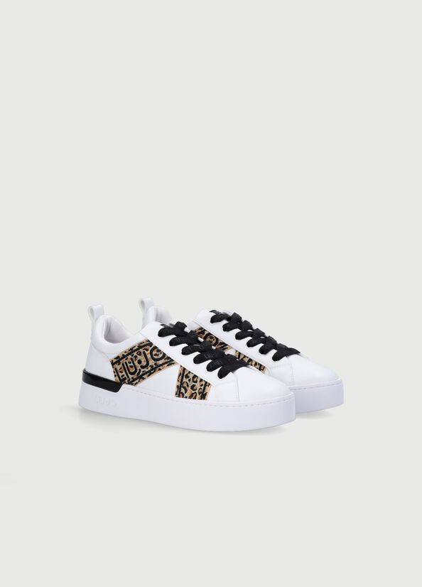 White / Black Liu Jo With Jacquard Detail Women's Sneakers | OME-501469