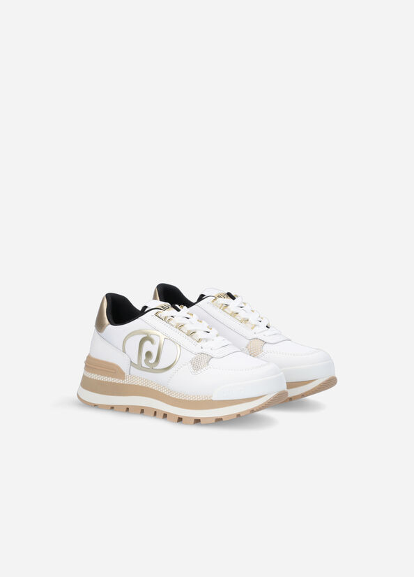 White / Gold Liu Jo Leather And Nylon Women's Sneakers | LXJ-862940