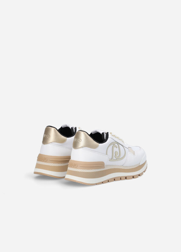 White / Gold Liu Jo Leather And Nylon Women's Sneakers | LXJ-862940