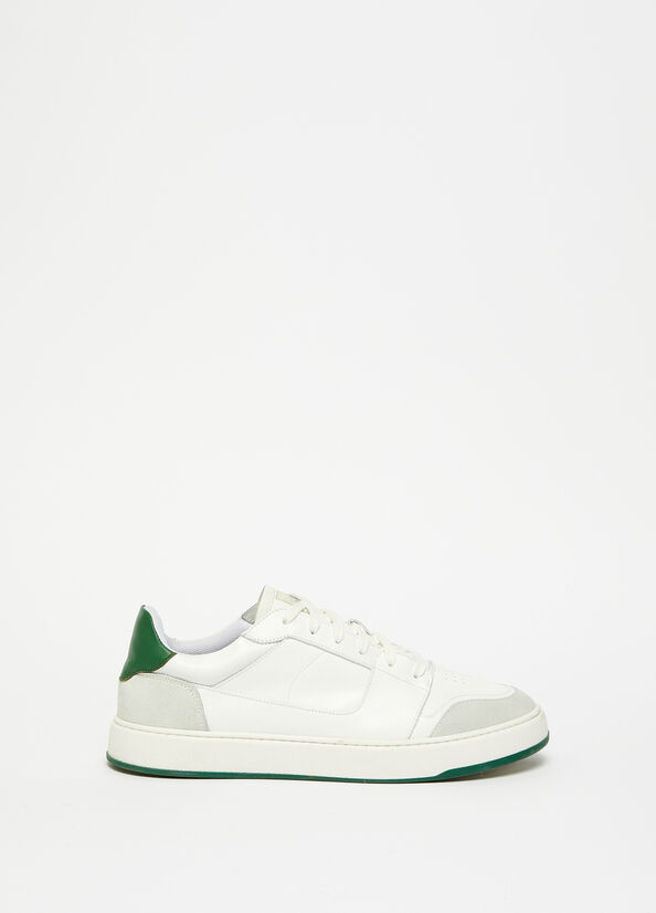 White / Green Liu Jo Leather Men's Sneakers | ZKO-783165