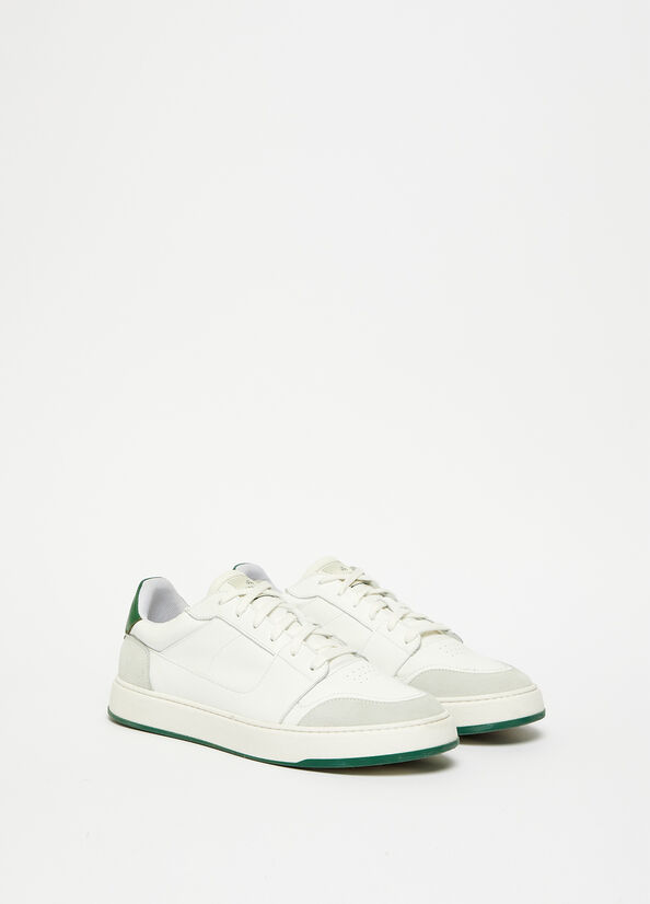 White / Green Liu Jo Leather Men's Sneakers | ZKO-783165