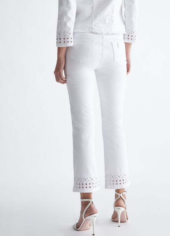 White Liu Jo Bottom Up With Embroidery Women's Pants | UAE-820951