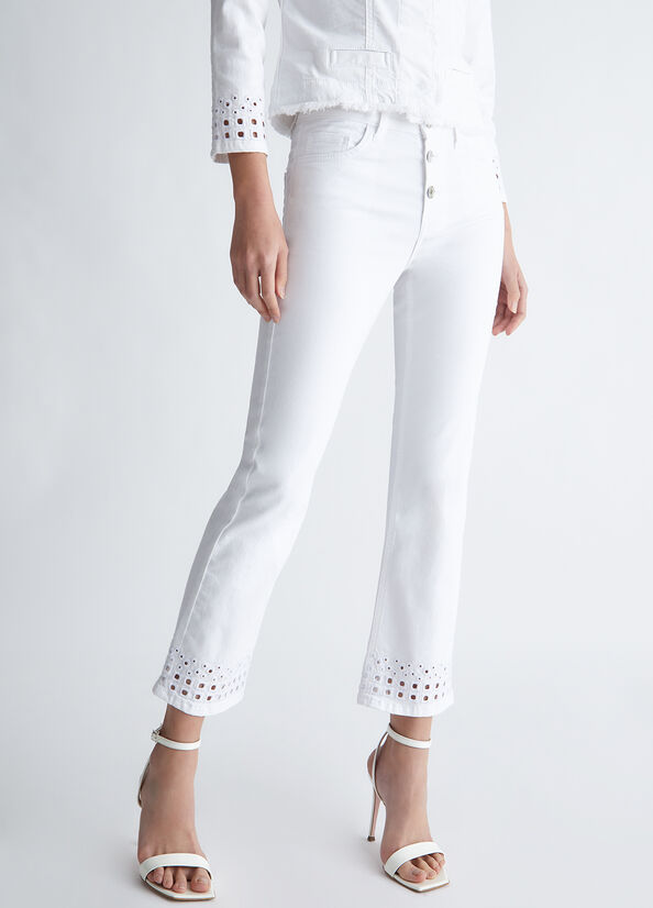 White Liu Jo Bottom Up With Embroidery Women\'s Pants | UAE-820951