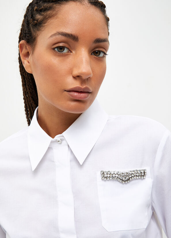 White Liu Jo Boxy With Jewel Embroidery Women's Shirts | EHZ-617892