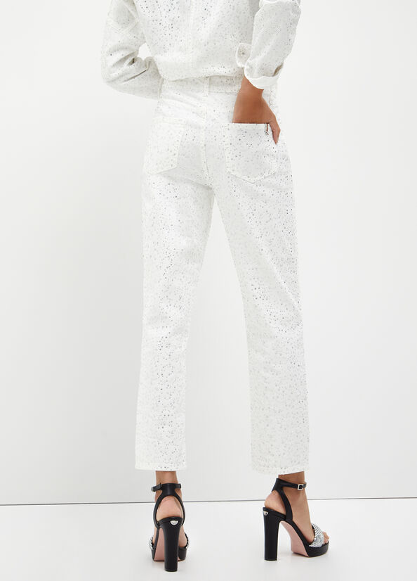 White Liu Jo Cropped With Diamantés Women's Slim-Fit Jeans | NLI-341028