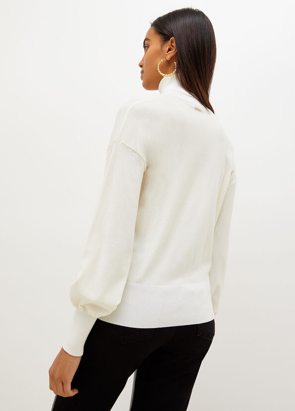 White Liu Jo Eco-Friendly Turtleneck With Chain Women's Sweaters | OPD-513862