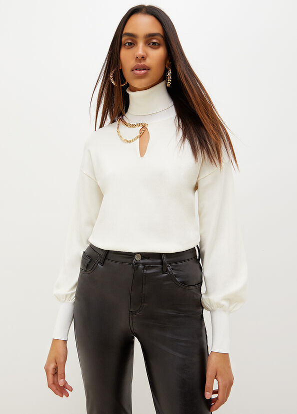 White Liu Jo Eco-Friendly Turtleneck With Chain Women\'s Sweaters | OPD-513862