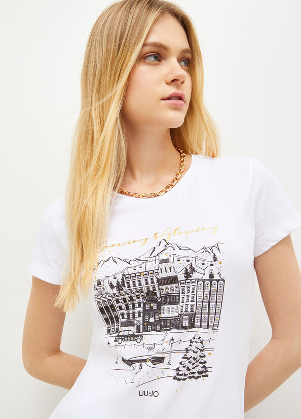 White Liu Jo Eco-Friendly With Graphic Print Women's T Shirts | JRB-102678