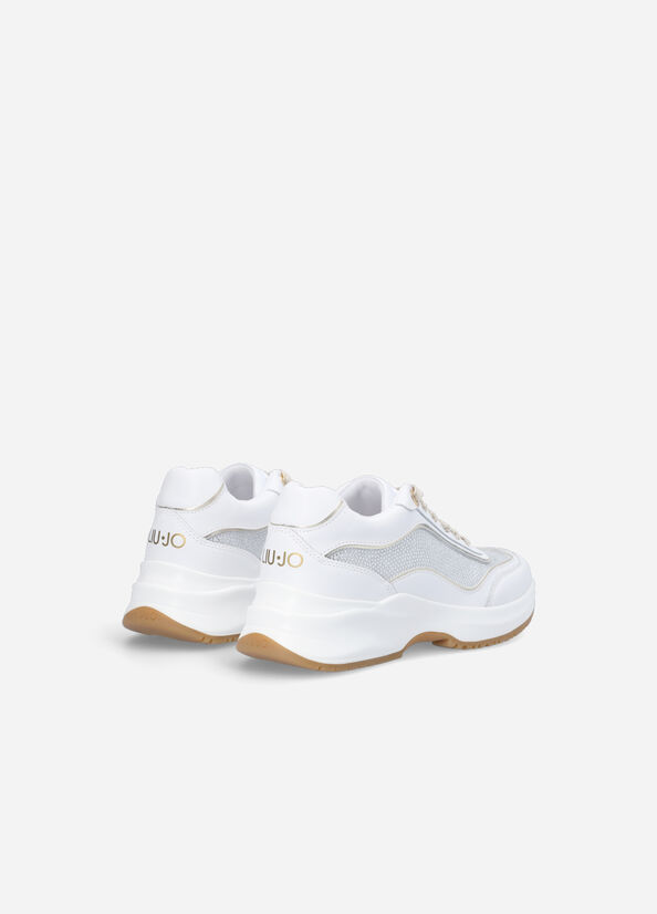 White Liu Jo Leather And Gemstone Women's Sneakers | QAU-547629