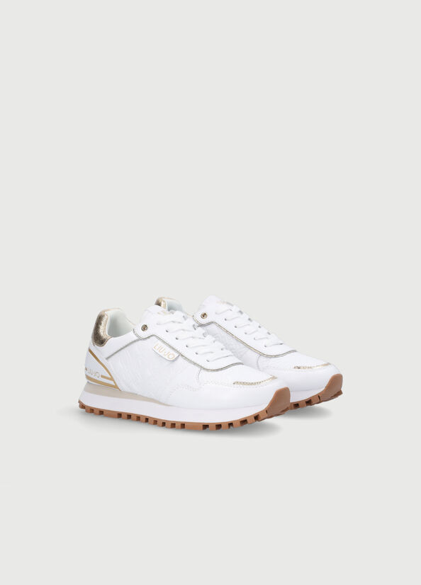 White Liu Jo Leather With Monogram Logo Women's Sneakers | KJW-681504