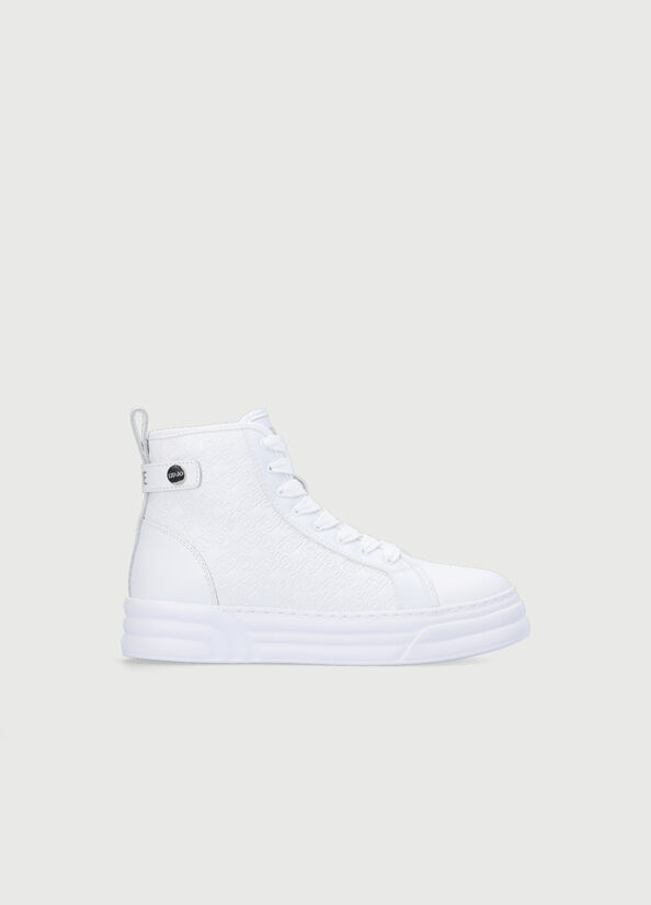 White Liu Jo Monogram Leather Basketball Women's Sneakers | VCE-861075