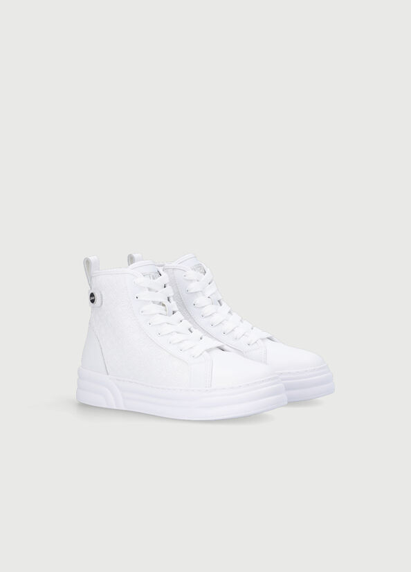 White Liu Jo Monogram Leather Basketball Women's Sneakers | VCE-861075