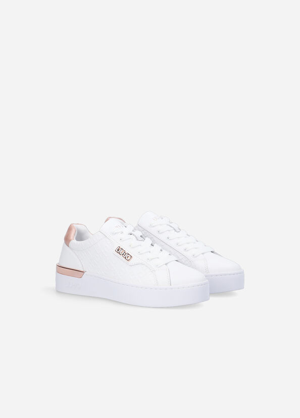 White Liu Jo Monogram Leather Women's Sneakers | OAU-865914