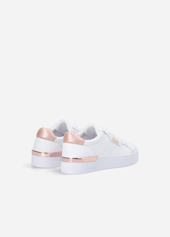 White Liu Jo Monogram Leather Women's Sneakers | OAU-865914