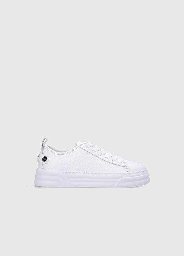 White Liu Jo Monogram Leather Women's Sneakers | ZDX-418630