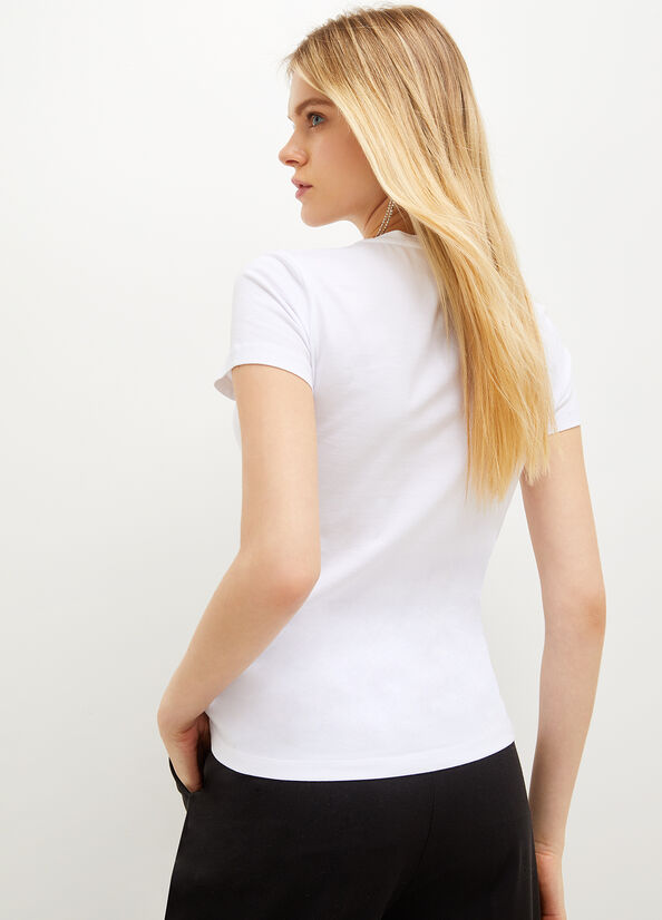 White Liu Jo Stretch Cotton With Logo Women's T Shirts | RAG-136724