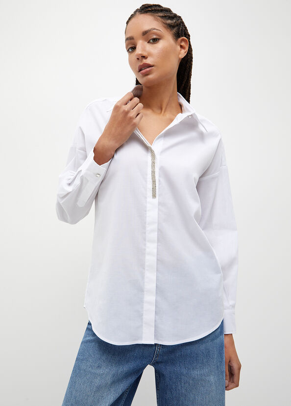 White Liu Jo Striped Poplin Women\'s Shirts | GMZ-084153