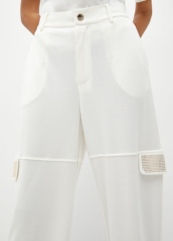 White Liu Jo Studded Cargo Women's Pants | TKR-094781