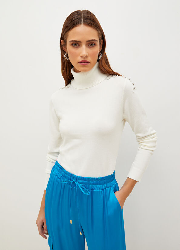 White Liu Jo Turtleneck With Appliqués Women\'s Sweaters | UYE-430179