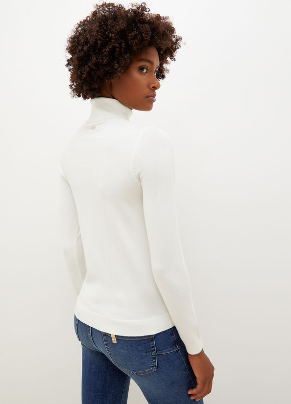 White Liu Jo Turtleneck With Star Women's Sweaters | OTQ-246137