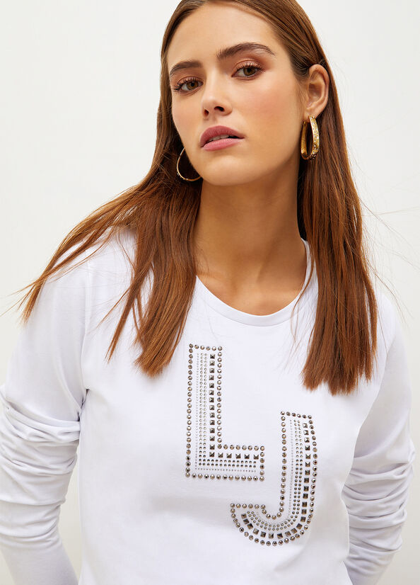 White Liu Jo With Logo And Gemstones Women's T Shirts | AQJ-516239