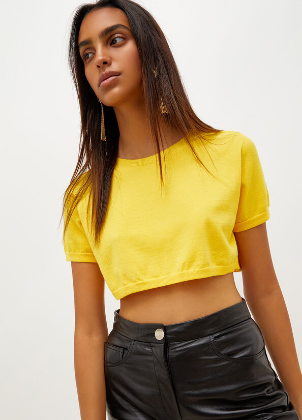 Yellow Liu Jo Knit Crop Women's Sweaters | FLU-408913