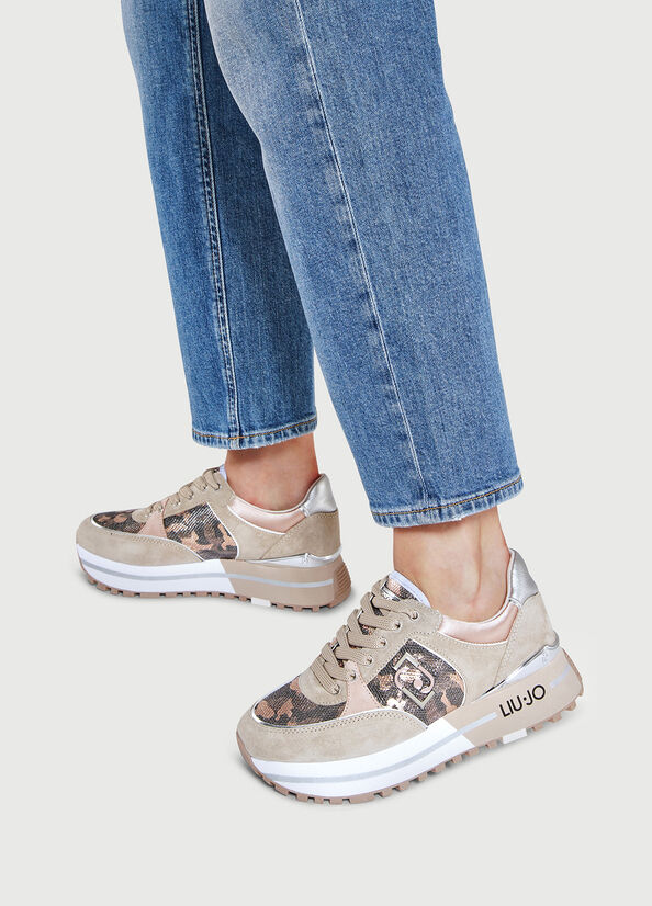 Beige Liu Jo Camouflage Mesh Platform Women's Sneakers | UPD-269480